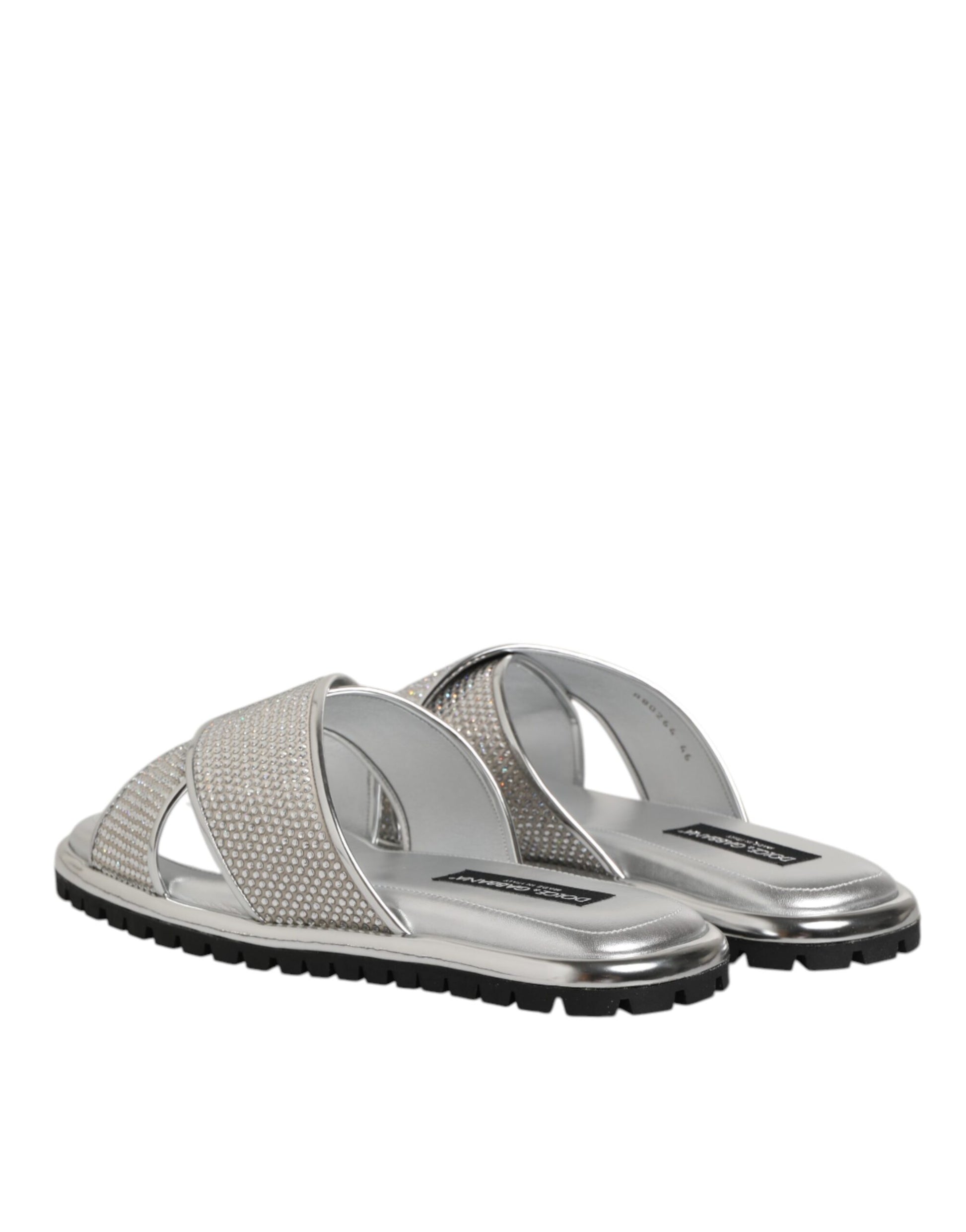 Dolce & Gabbana Silver Strass Slides Flats Slippers Shoes - ACCEXO