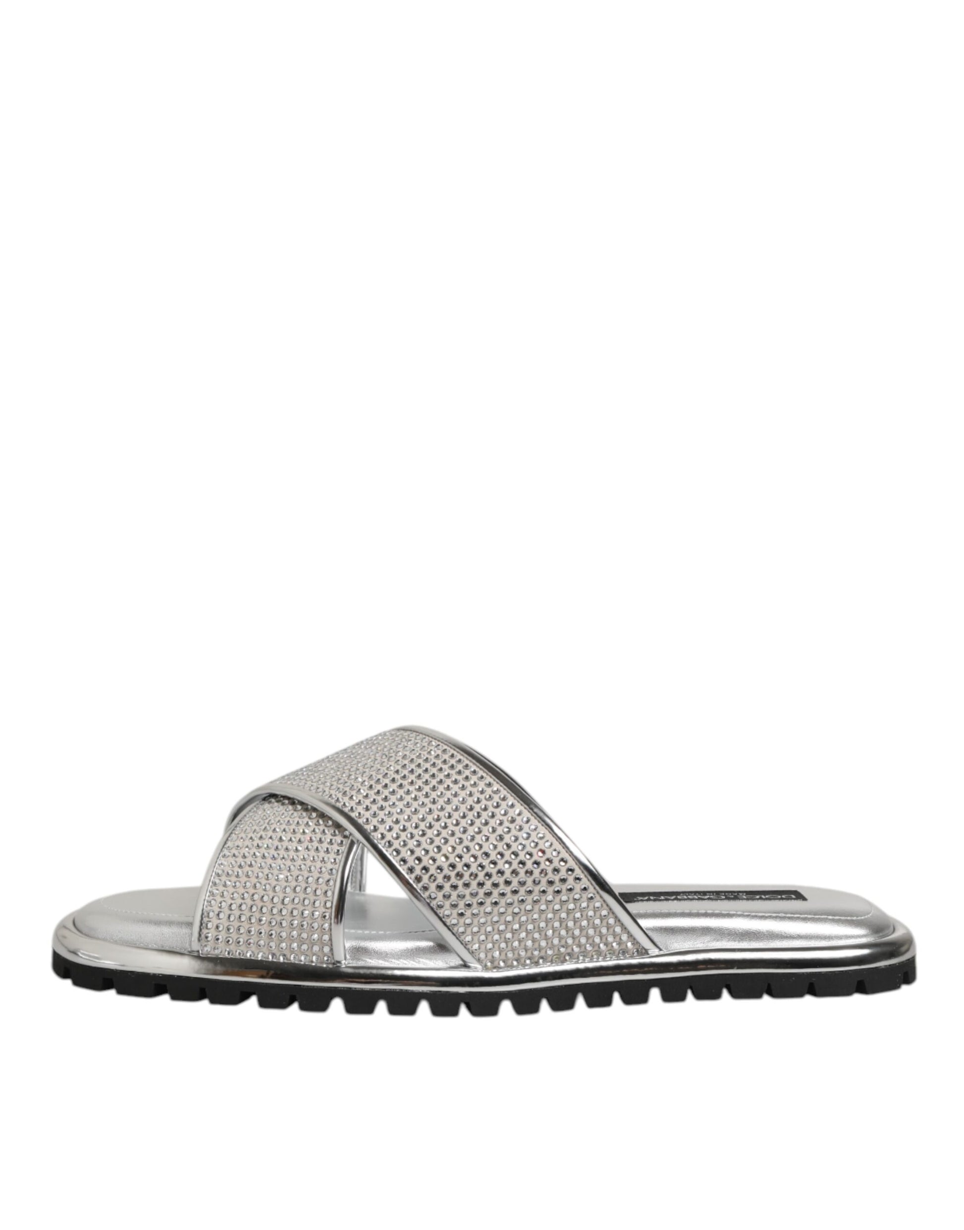 Dolce & Gabbana Silver Strass Slides Flats Slippers Shoes - ACCEXO