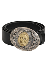 Dolce & Gabbana Black Leather Ornate Metal Buckle Men Belt - ACCEXO