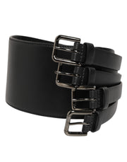 Dolce & Gabbana Black Leather 4-Strap Metal Multi-Buckle Belt - ACCEXO
