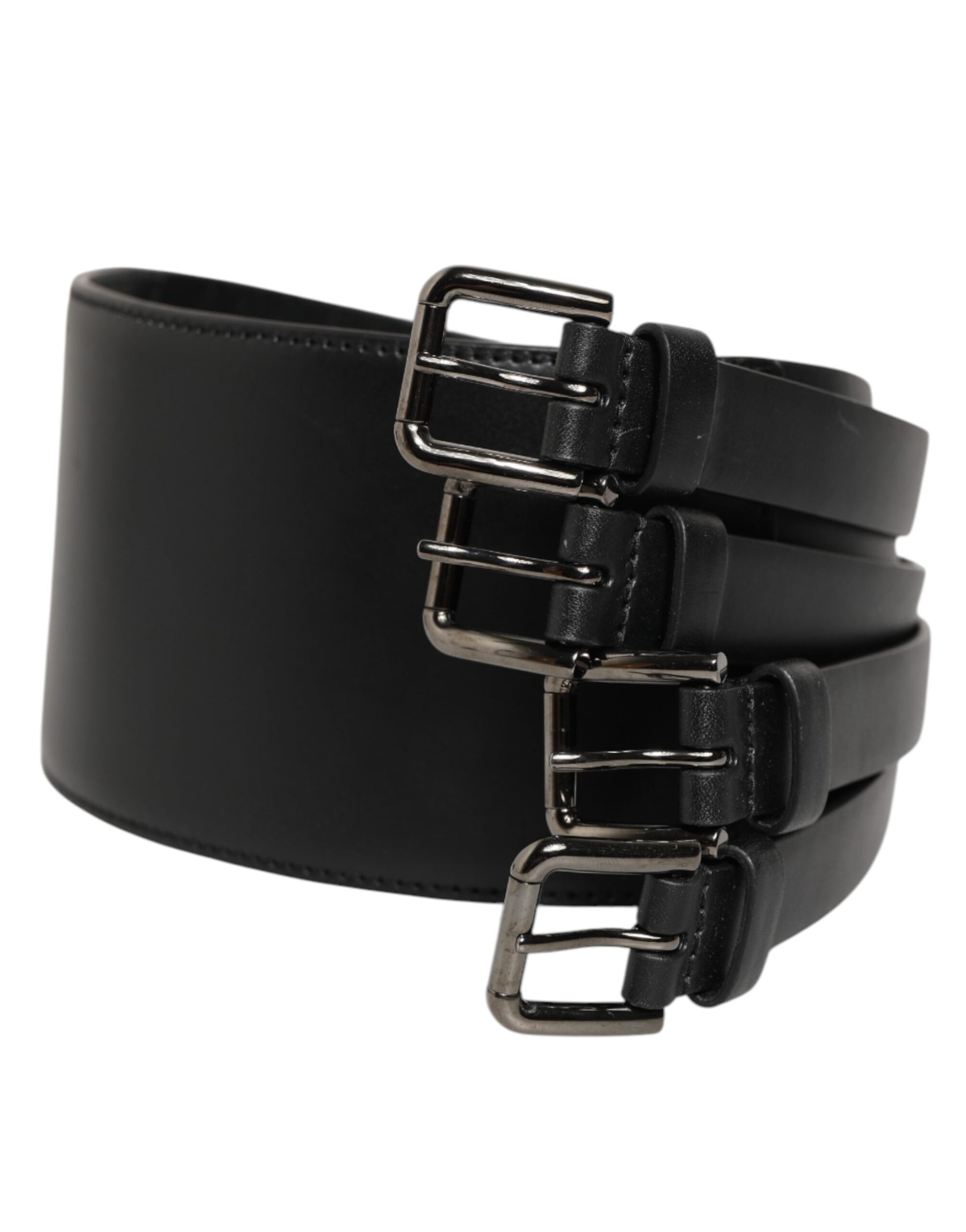 Dolce & Gabbana Black Leather 4-Strap Metal Multi-Buckle Belt - ACCEXO