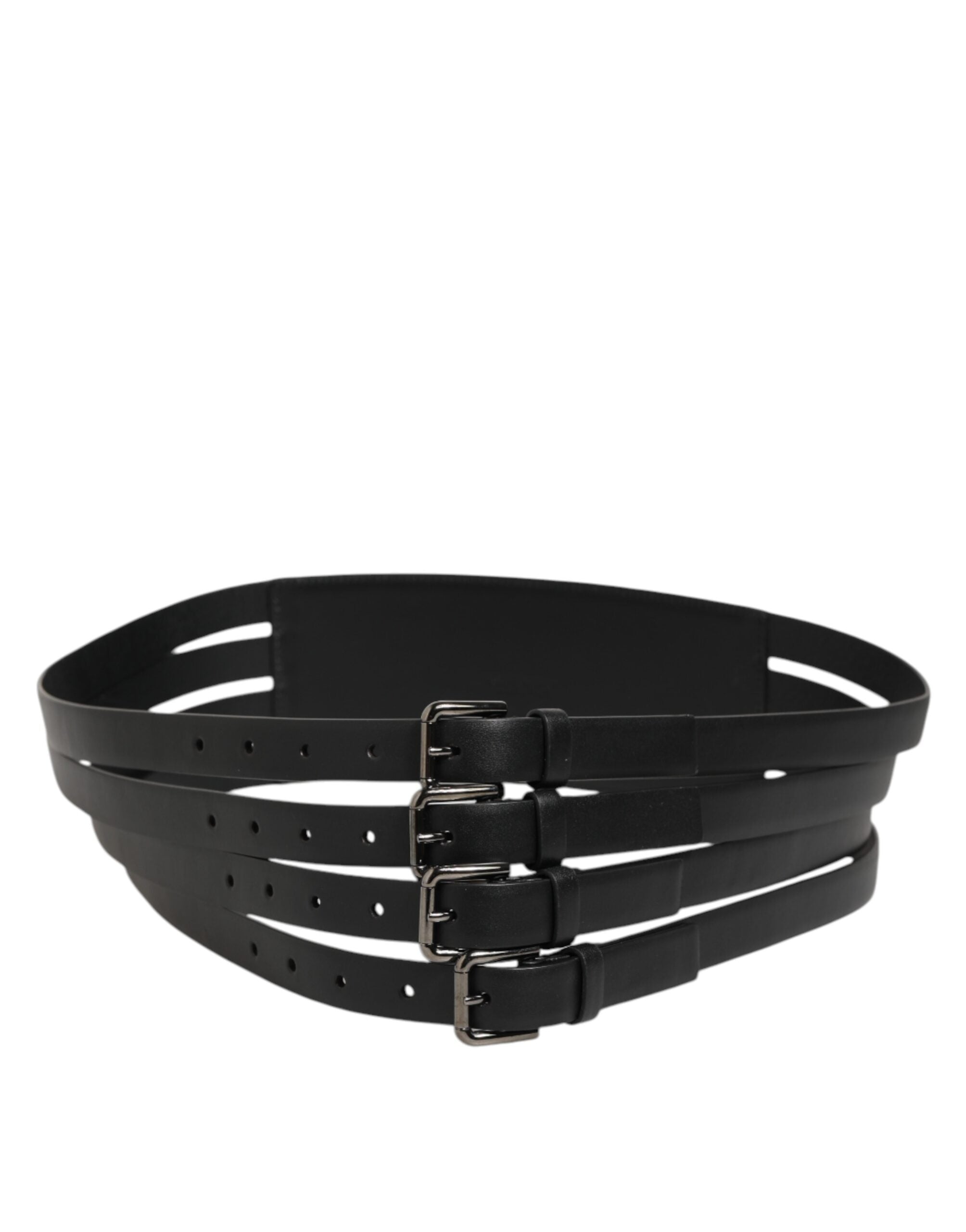 Dolce & Gabbana Black Leather 4-Strap Metal Multi-Buckle Belt - ACCEXO