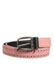 Dolce & Gabbana Pink Leather Perforated Detailing Buckle Belt - ACCEXO