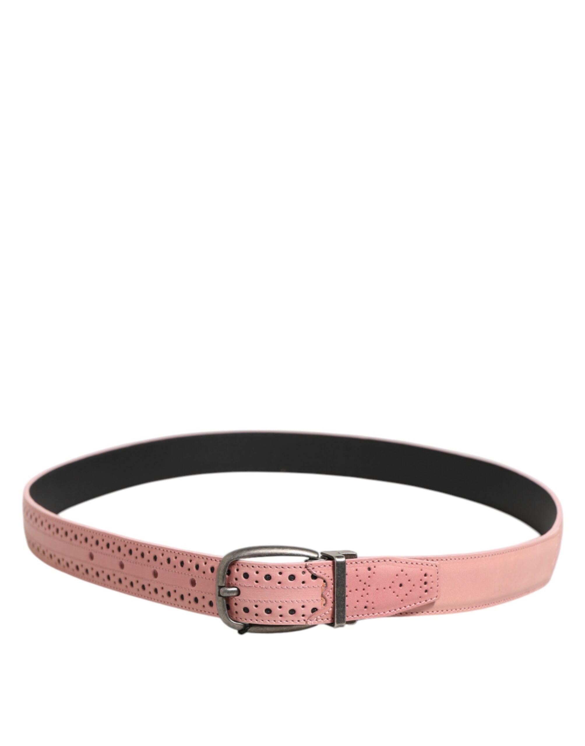 Dolce & Gabbana Pink Leather Perforated Detailing Buckle Belt - ACCEXO