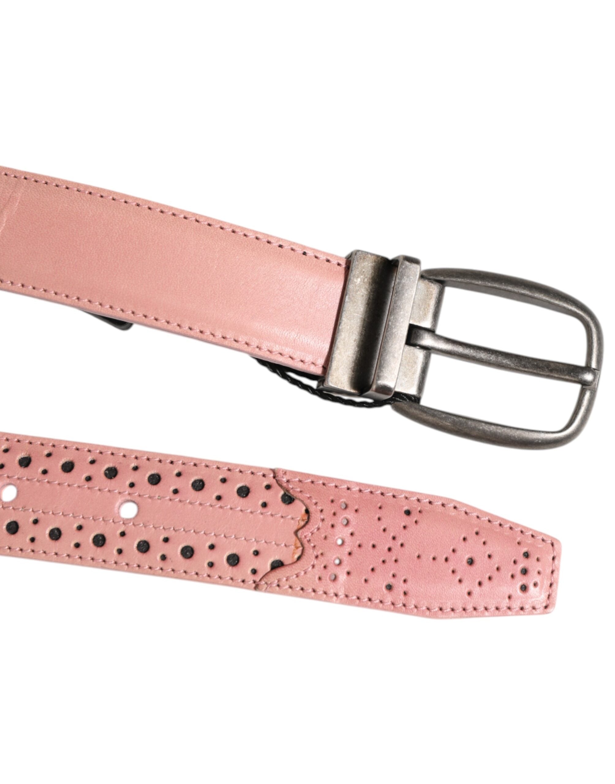 Dolce & Gabbana Pink Leather Perforated Detailing Buckle Belt - ACCEXO