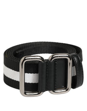 Dolce & Gabbana Black White Striped Metal Buckle Men Belt - ACCEXO
