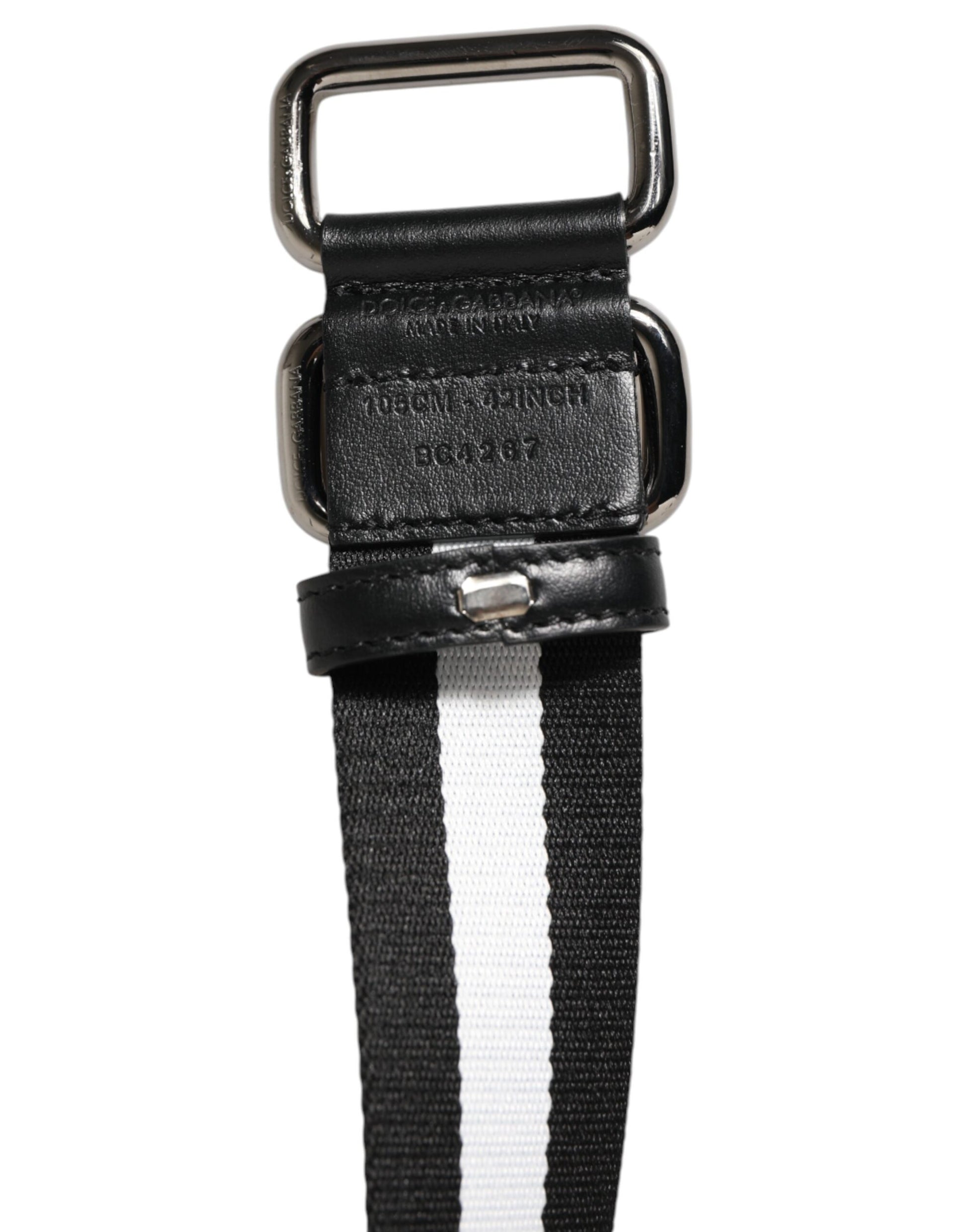 Dolce & Gabbana Black White Striped Metal Buckle Men Belt - ACCEXO