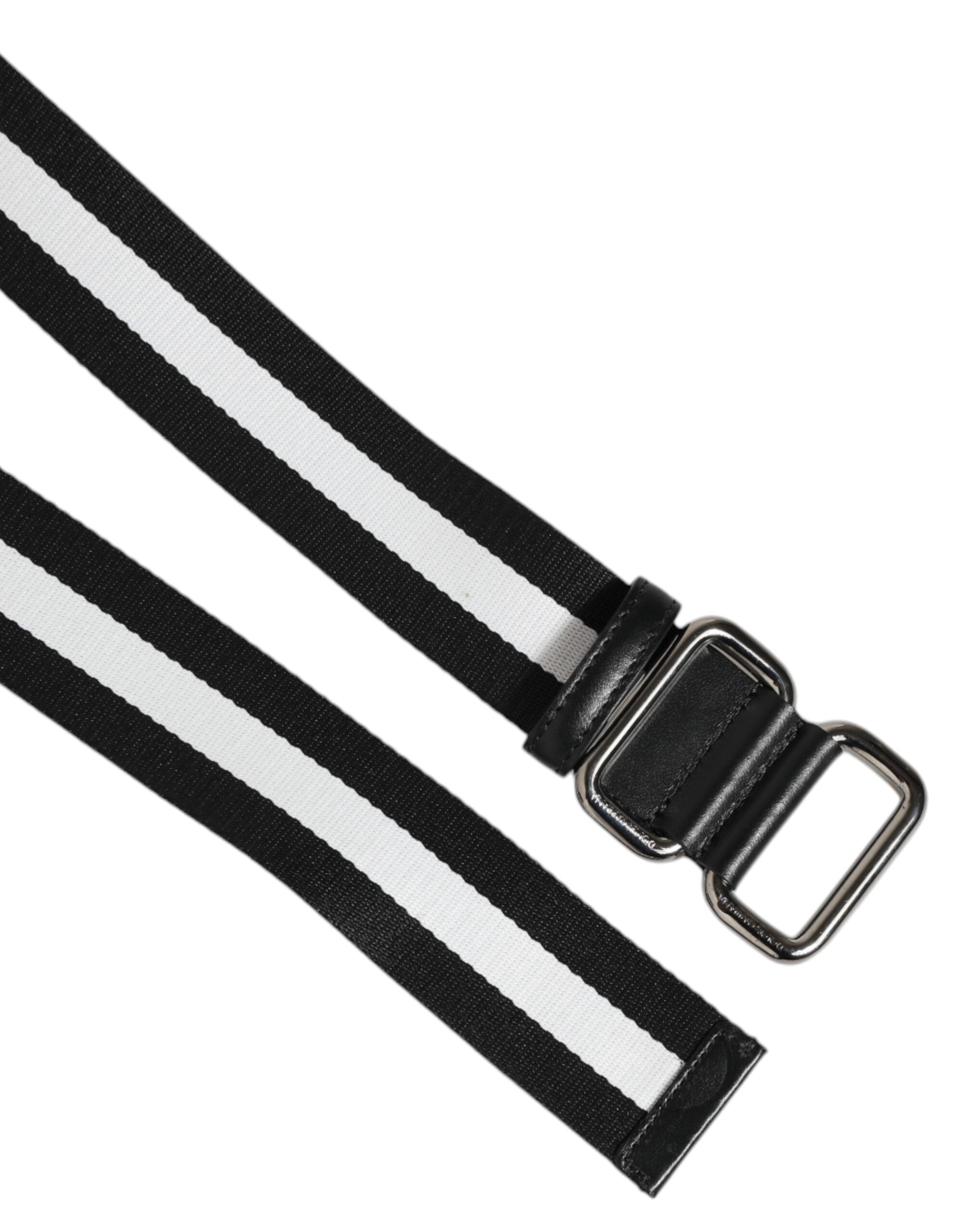 Dolce & Gabbana Black White Striped Metal Buckle Men Belt - ACCEXO