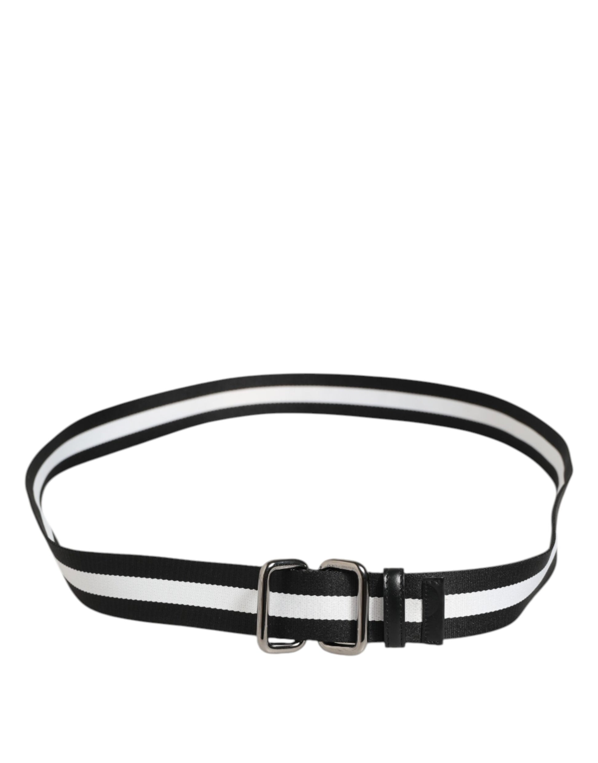 Dolce & Gabbana Black White Striped Metal Buckle Men Belt - ACCEXO