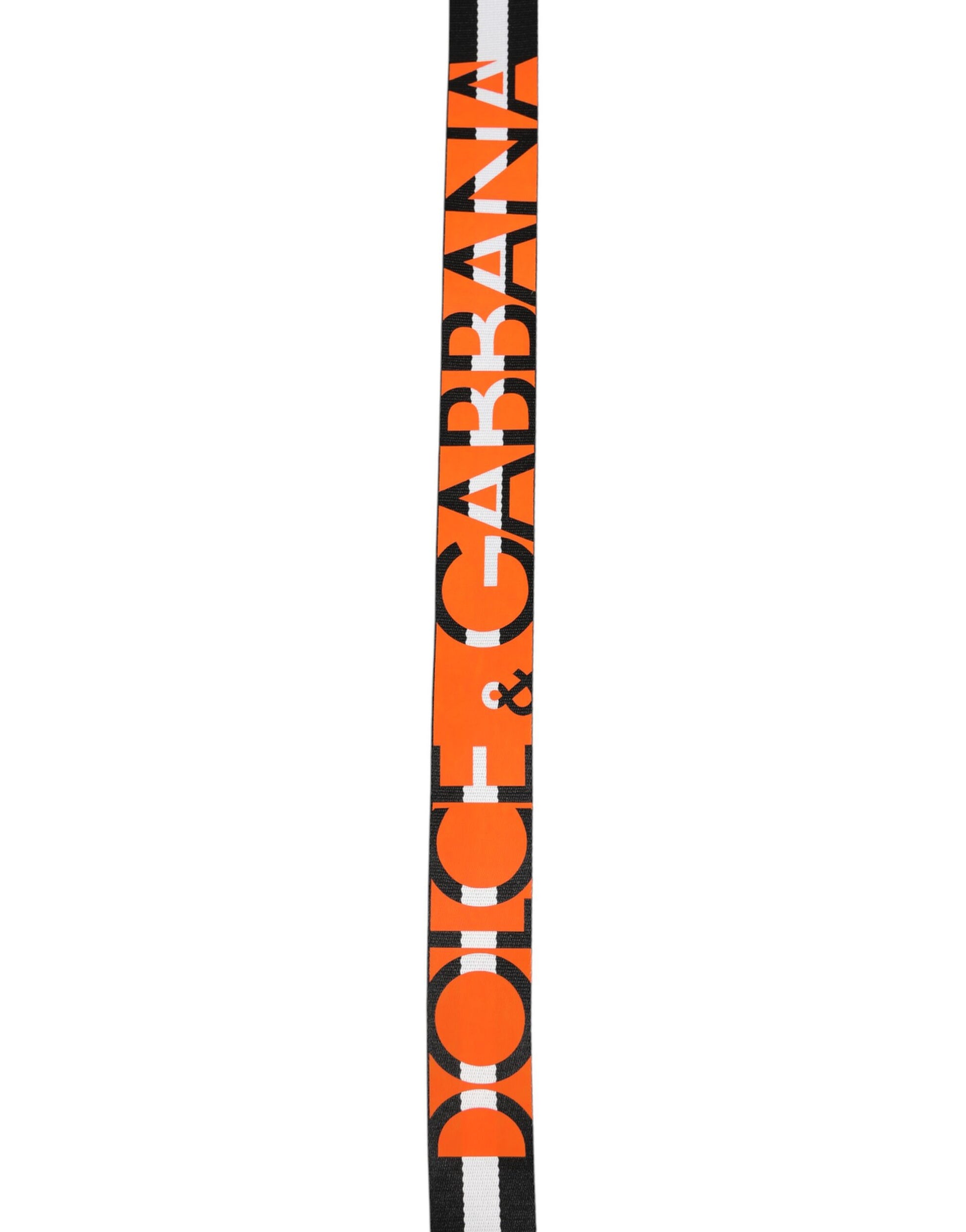 Dolce & Gabbana Black White Striped Logo Metal Buckle Belt - ACCEXO