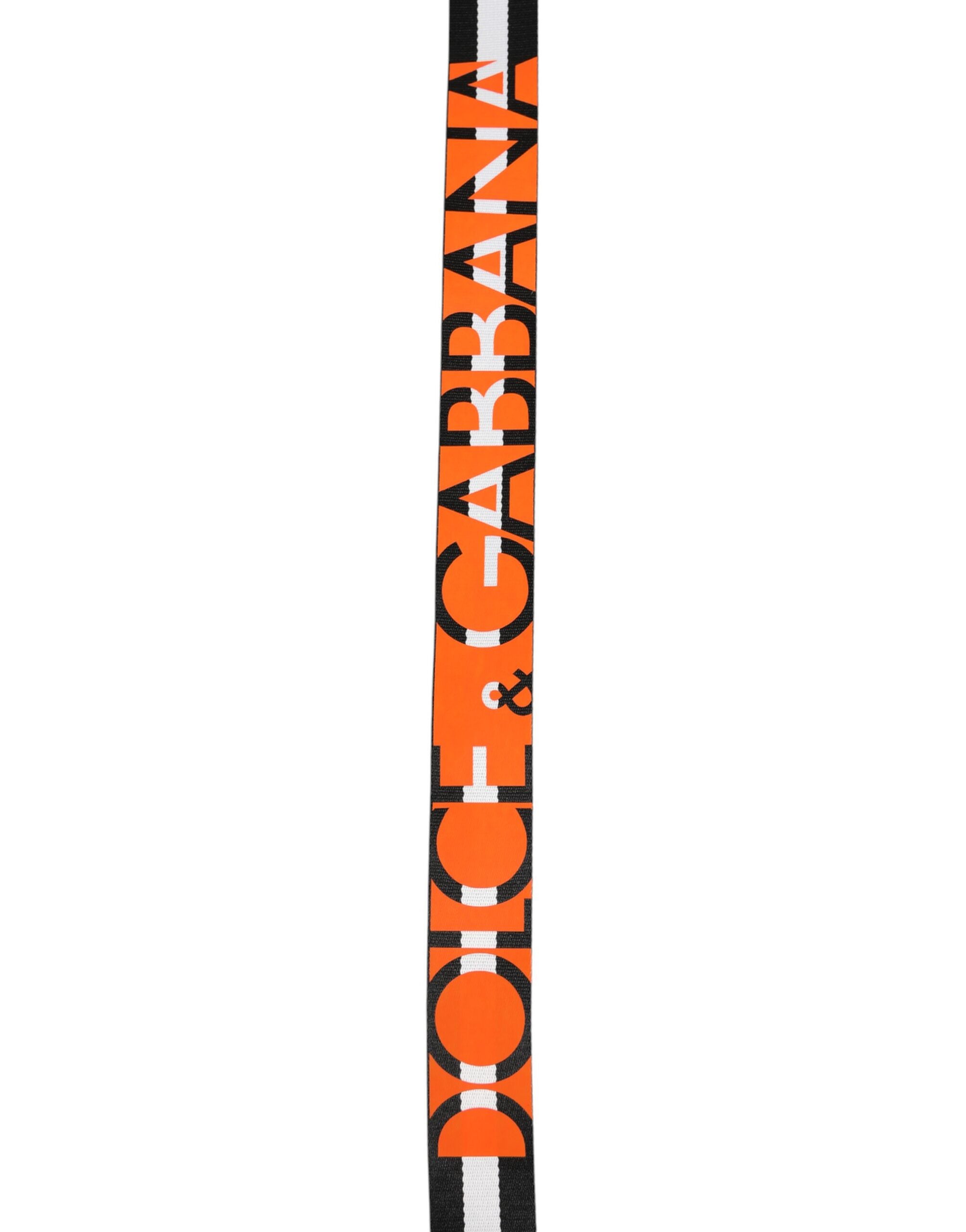 Dolce & Gabbana Black White Striped Logo Metal Buckle Belt - ACCEXO