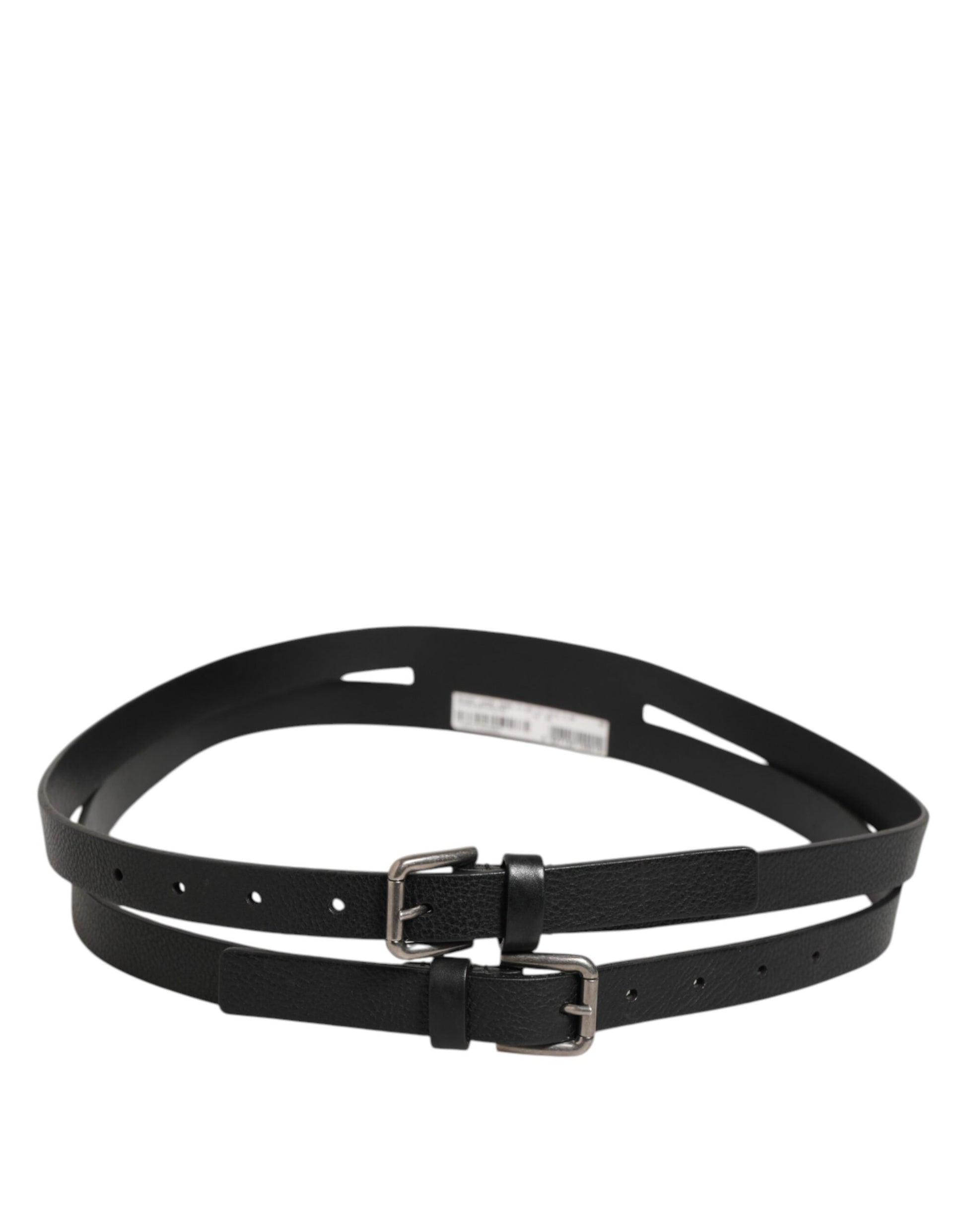 Dolce & Gabbana Black Double Strap Leather Gold Buckle Belt - ACCEXO