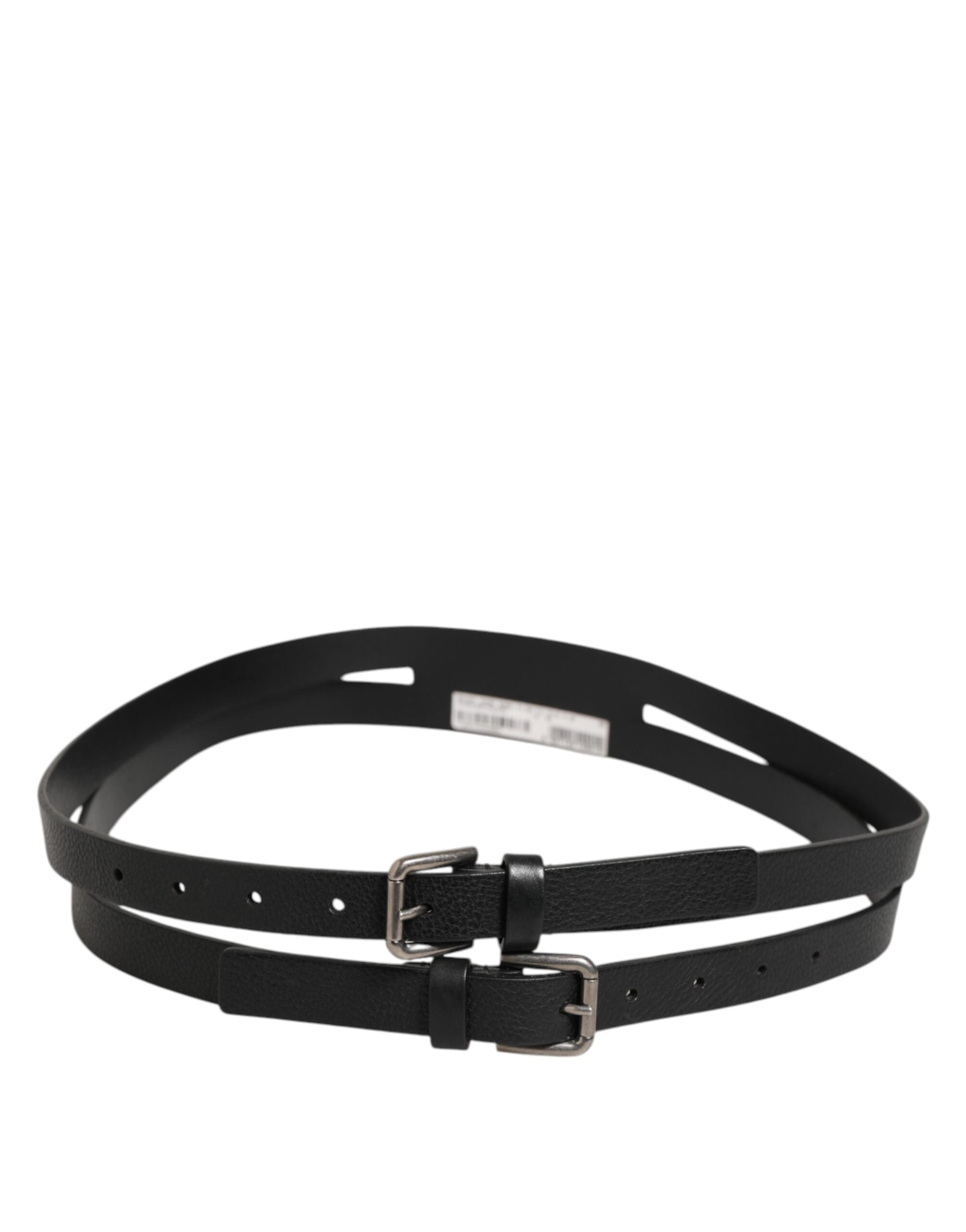 Dolce & Gabbana Black Double Strap Leather Gold Buckle Belt - ACCEXO