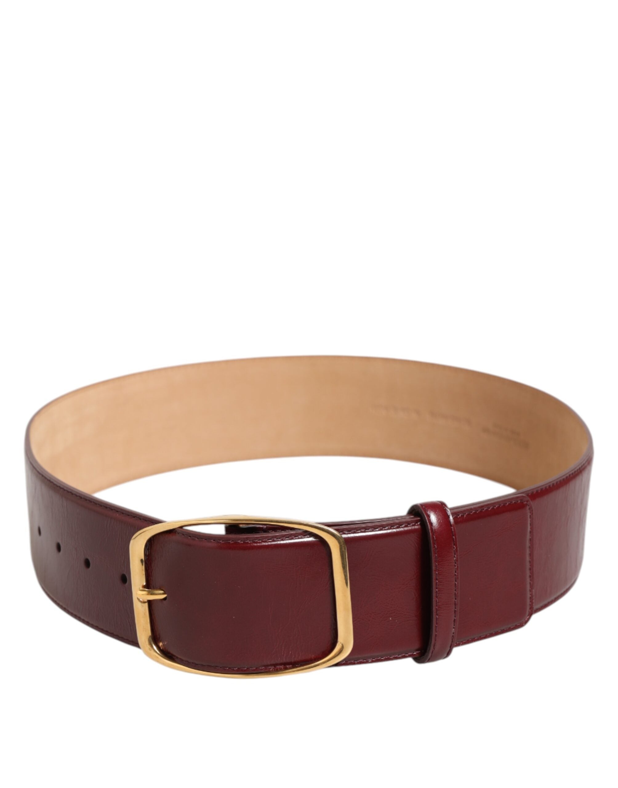 Dolce & Gabbana Burgundy Leather Gold Metal Buckle Women Belt - ACCEXO