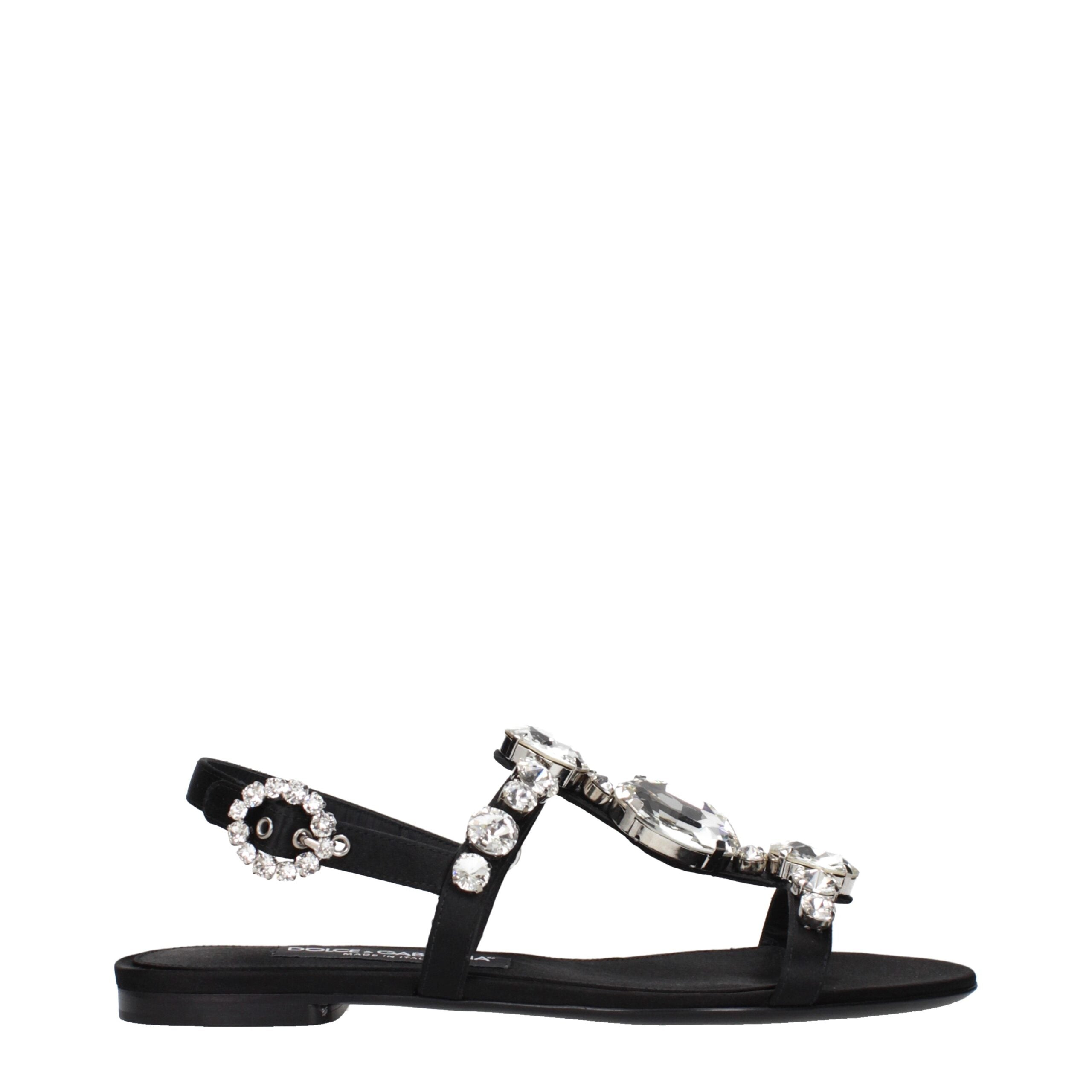 Dolce & Gabbana Black Satin Flat Sandals