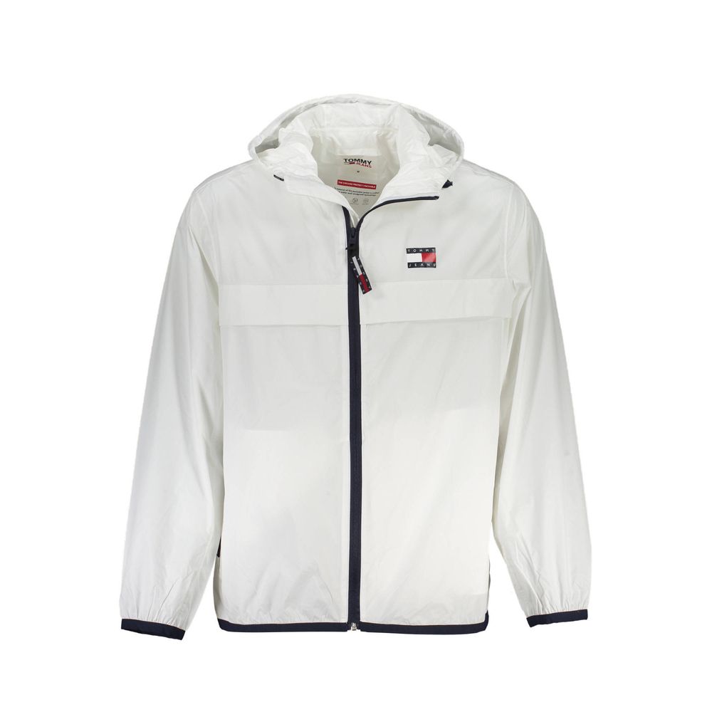 White Tommy Hilfiger Chic Waterproof Hooded Sports Jacket for stylish outdoor wear