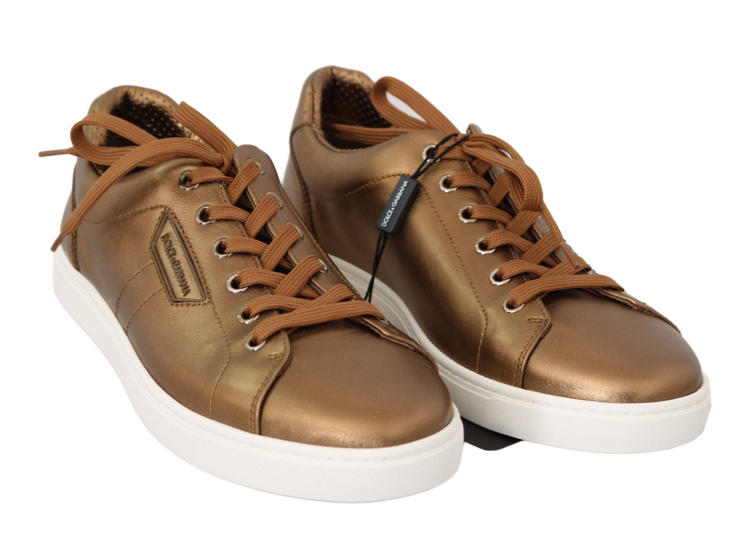 Dolce & Gabbana Golden Metallic Leather Sneakers - ACCEXO