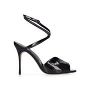Manolo Blahnik Black Calfskin Stiletto Heel Sandals
