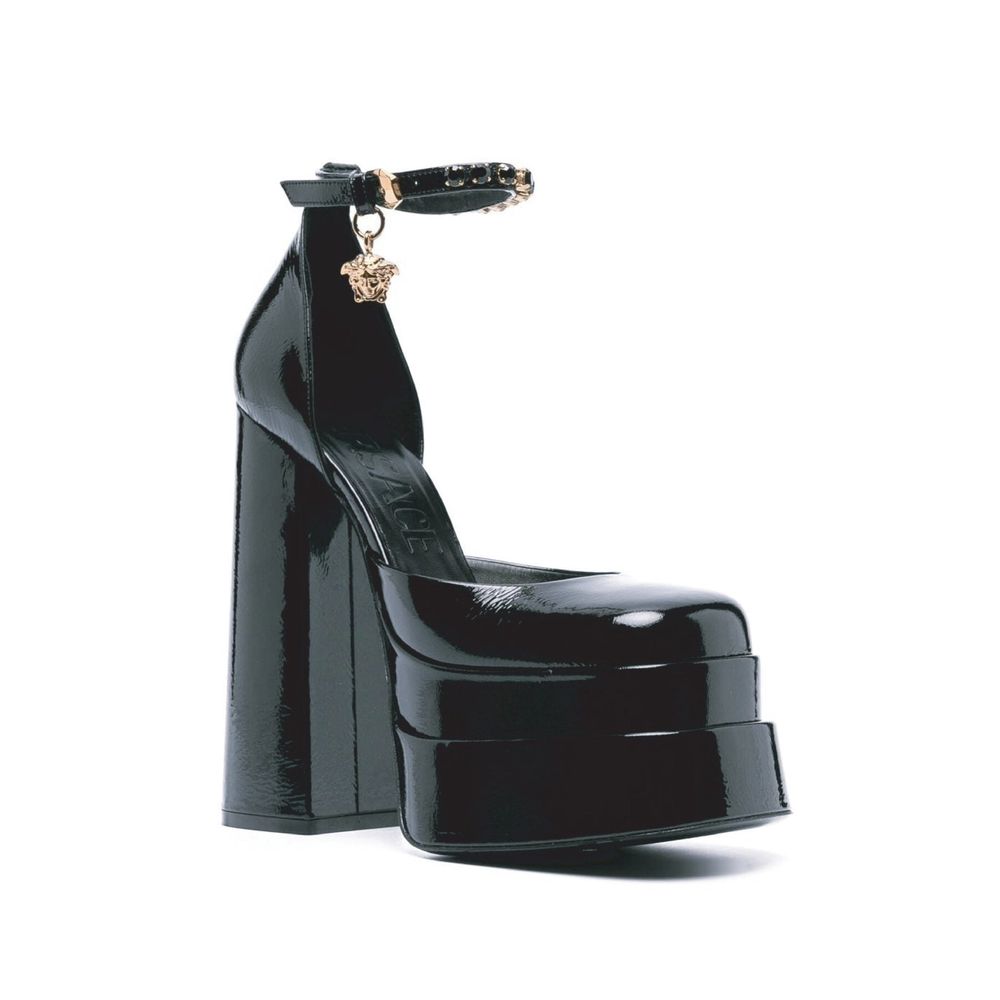 Versace Black Calfskin Platform Sandals Secondary image