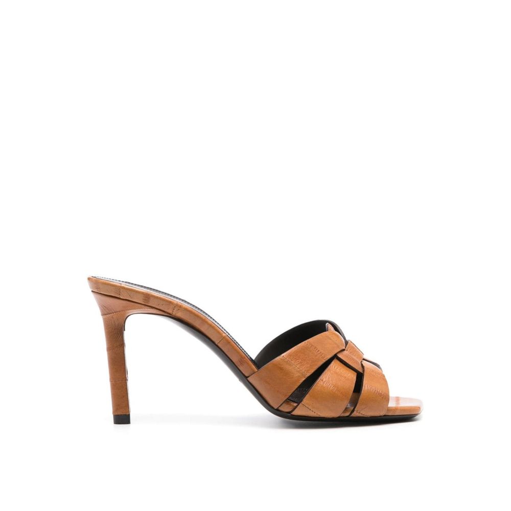 Saint Laurent Brown Calfskin Stiletto Heel Sandals