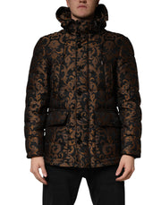 Dolce & Gabbana Black Floral Jacquard Quilted Hooded Jacket