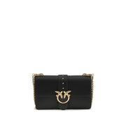 PINKO Black Calf Leather Bos Taurus Shoulder Bag