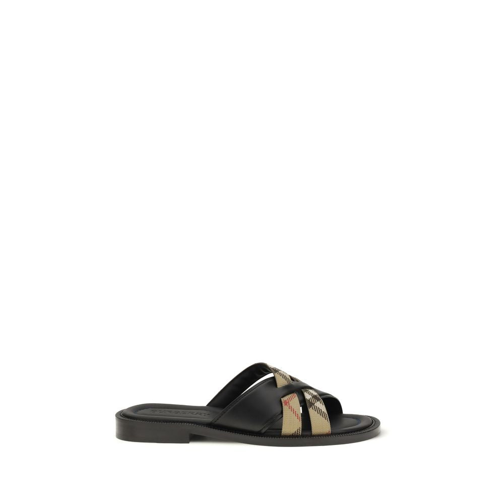 Burberry Black Calf Leather Bos Taurus Flat Sandals Main image