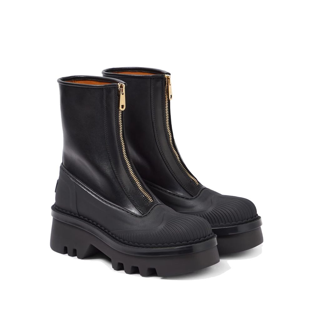 Chloé Black Calfskin Lace-Up Boots