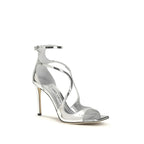 Jimmy Choo Silver Calf Leather Bos Taurus Stiletto Heel Sandals