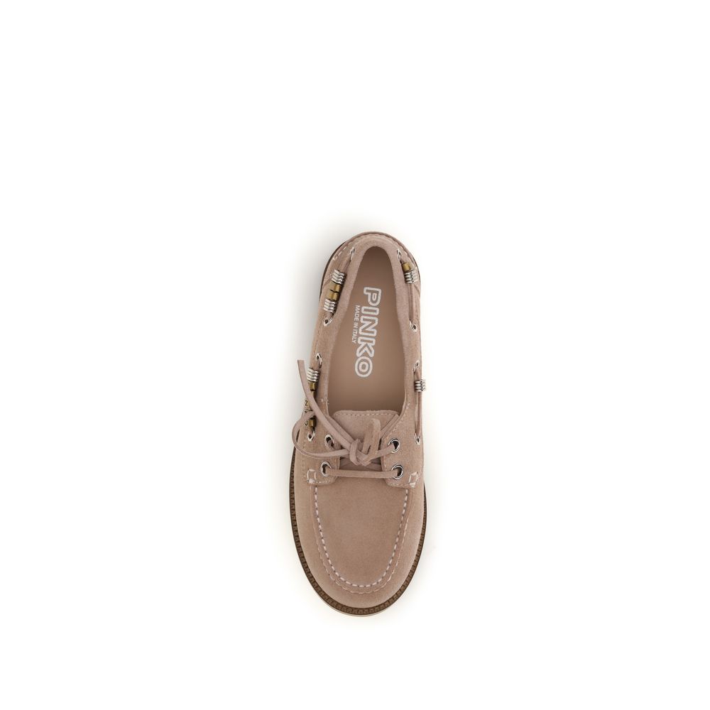 PINKO Beige Calf Leather Bos Taurus Slip-On Loafers