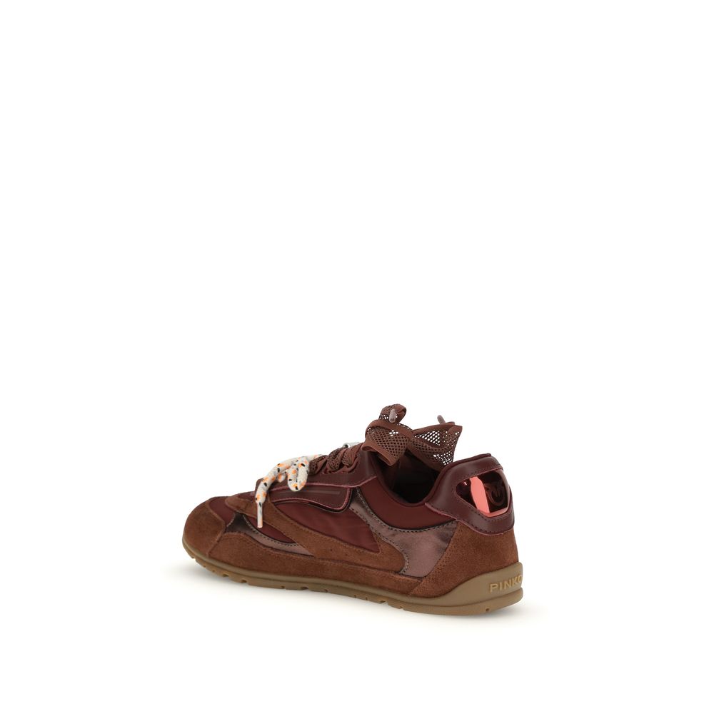 PINKO Bordeaux Calf Leather Bos Taurus Chunky Sneakers