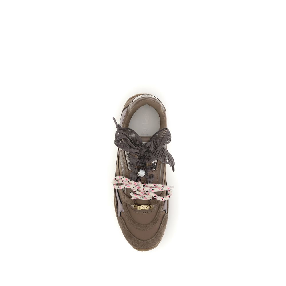 PINKO Brown Calf Leather Bos Taurus Chunky Sneakers