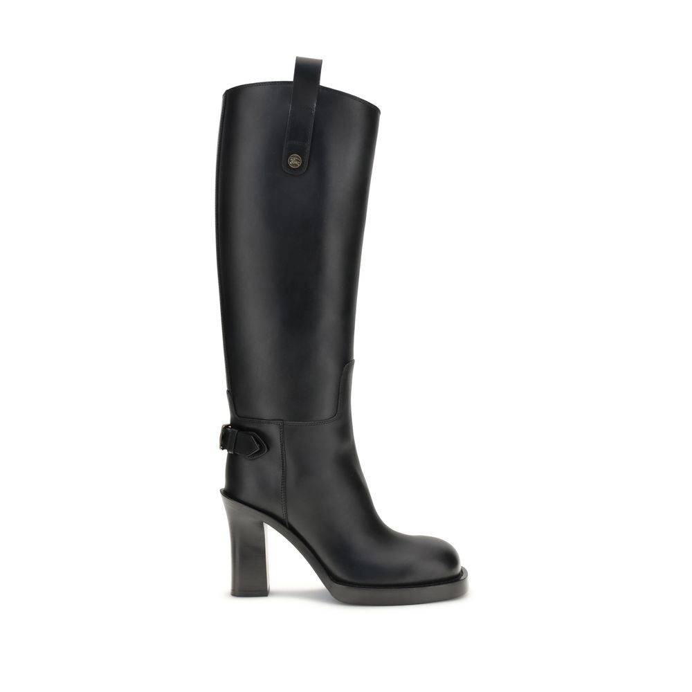 Burberry Black Calf Leather Bos Taurus High Heel Boots