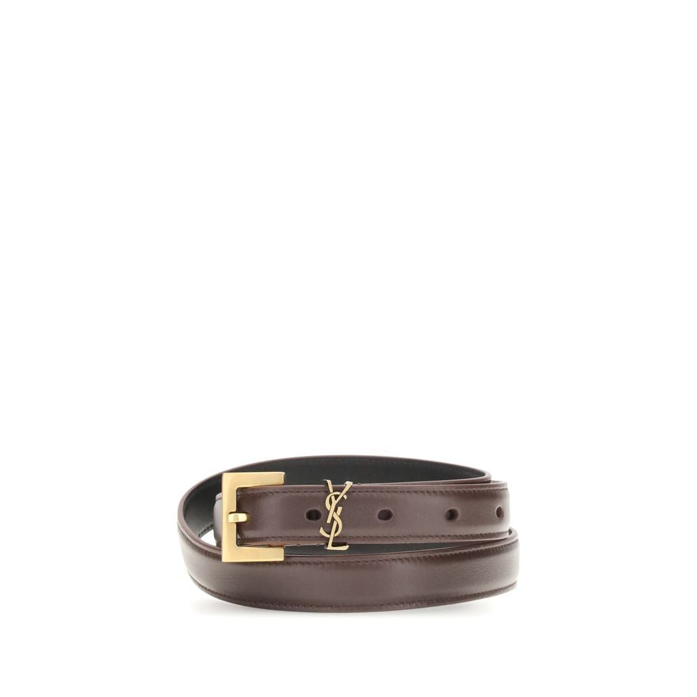 Saint Laurent Brown Calf Leather Bos Taurus Thin Belt for Women