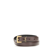 Saint Laurent Brown Calf Leather Bos Taurus Thin Belt for Women
