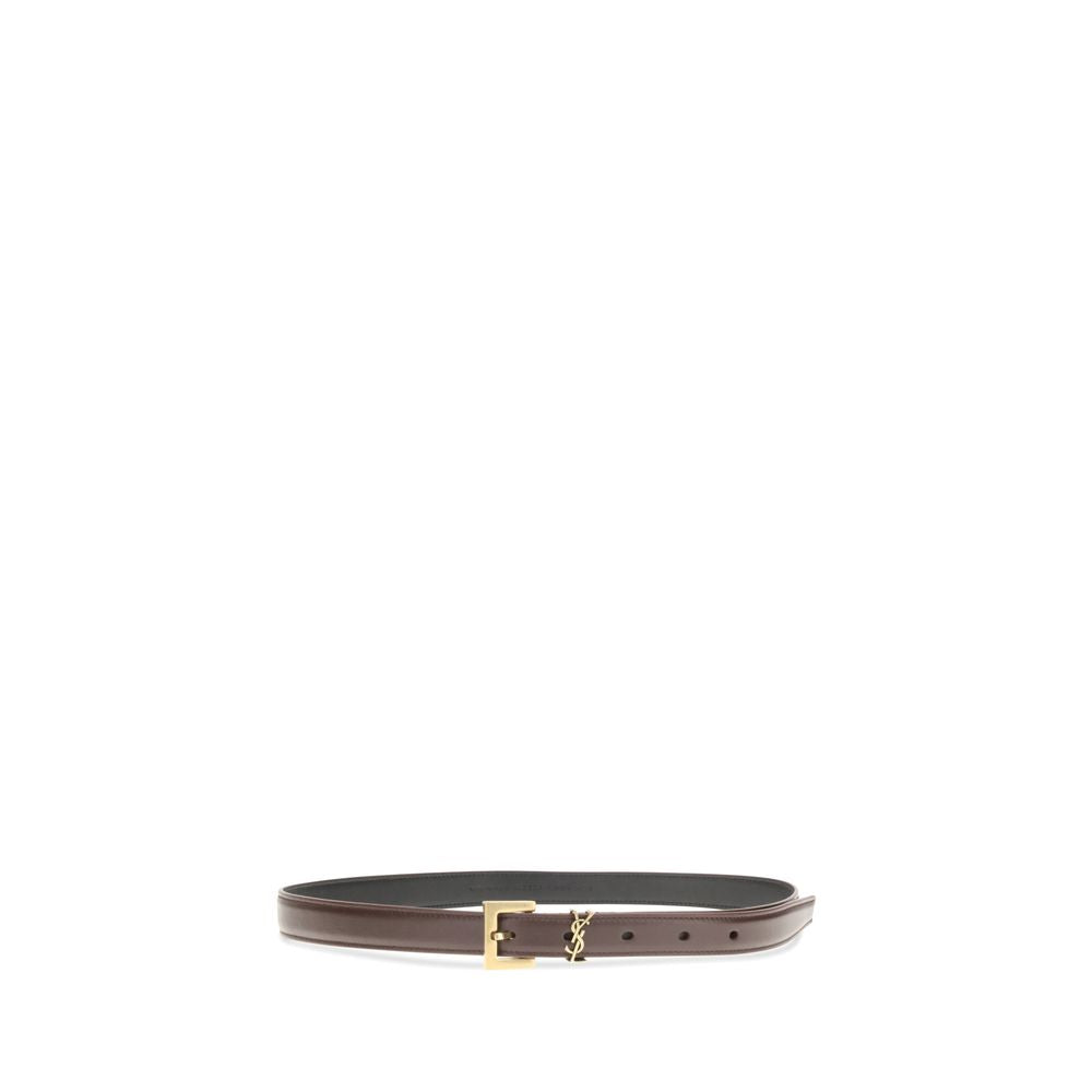 Saint Laurent Brown Calf Leather Bos Taurus Thin Belt for Women