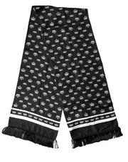 Dolce & Gabbana Black Silk Crown Fringe Neck Wrap 173cm x 32.5cm Scarf