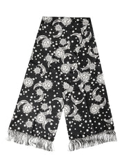 Dolce & Gabbana Black Silk Sun Moon Star Fringe Foulard 178cm X 33cm Scarf for Men