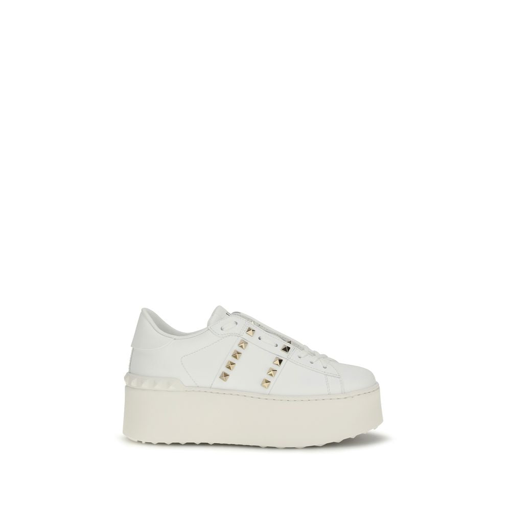 Valentino Garavani White Calf Leather Bos Taurus Platform Sneakers for Women