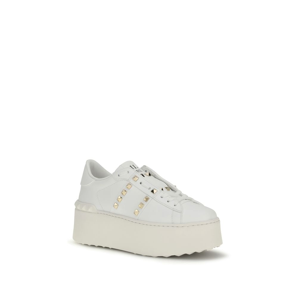 Valentino Garavani White Calf Leather Bos Taurus Platform Sneakers for Women