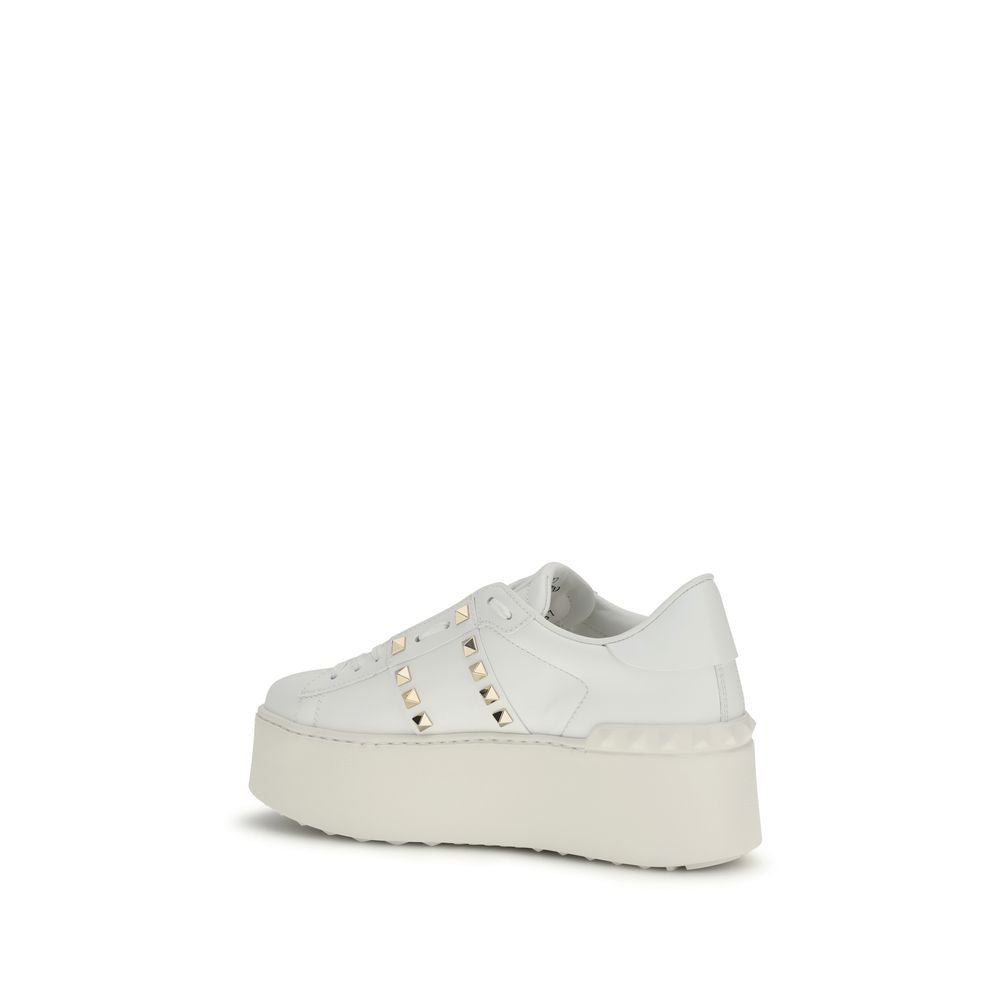 Valentino Garavani White Calf Leather Bos Taurus Platform Sneakers for Women