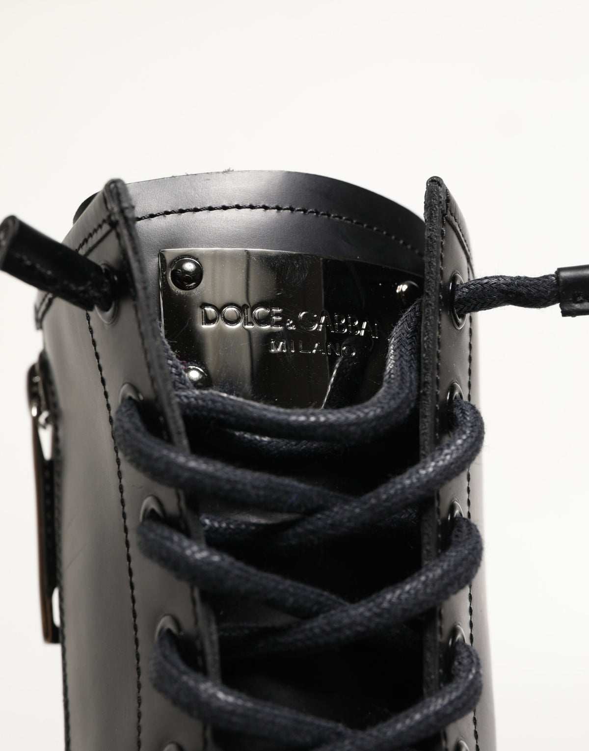 Dolce & Gabbana Black Leather Trek Sole Combat Boots Shoes
