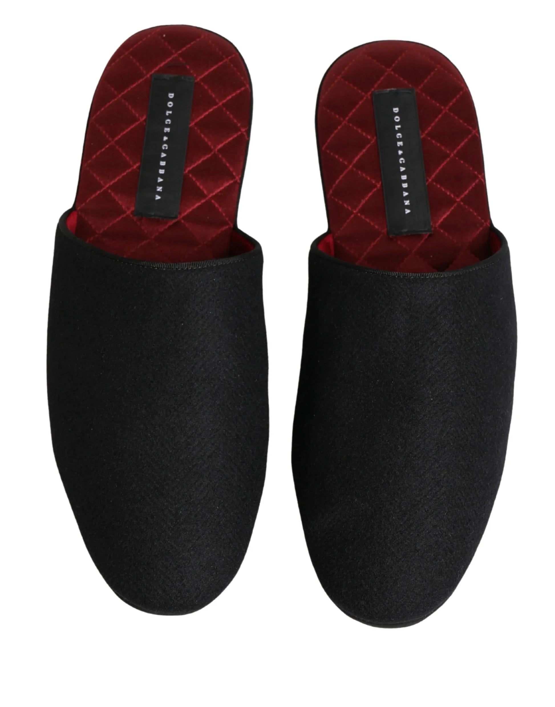 Dolce & Gabbana Black Wool Cashmere Red Quilted Slippers Shoes - Zachava