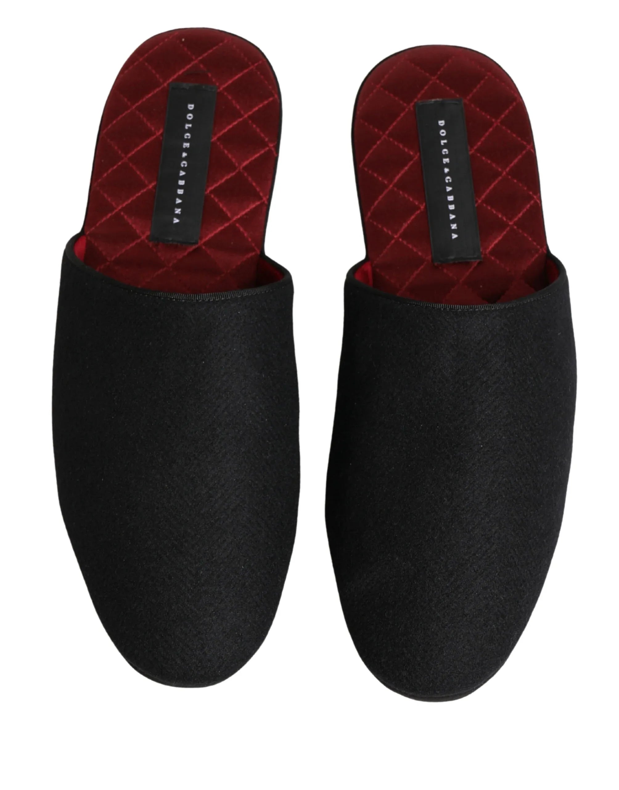 Dolce & Gabbana Black Wool Cashmere Red Quilted Slippers Shoes - Zachava