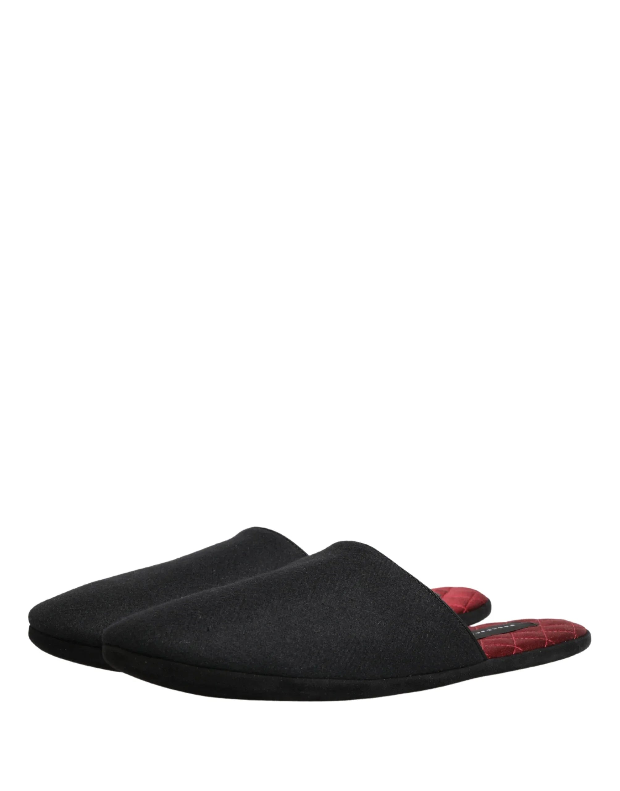 Dolce & Gabbana Black Wool Cashmere Red Quilted Slippers Shoes - Zachava