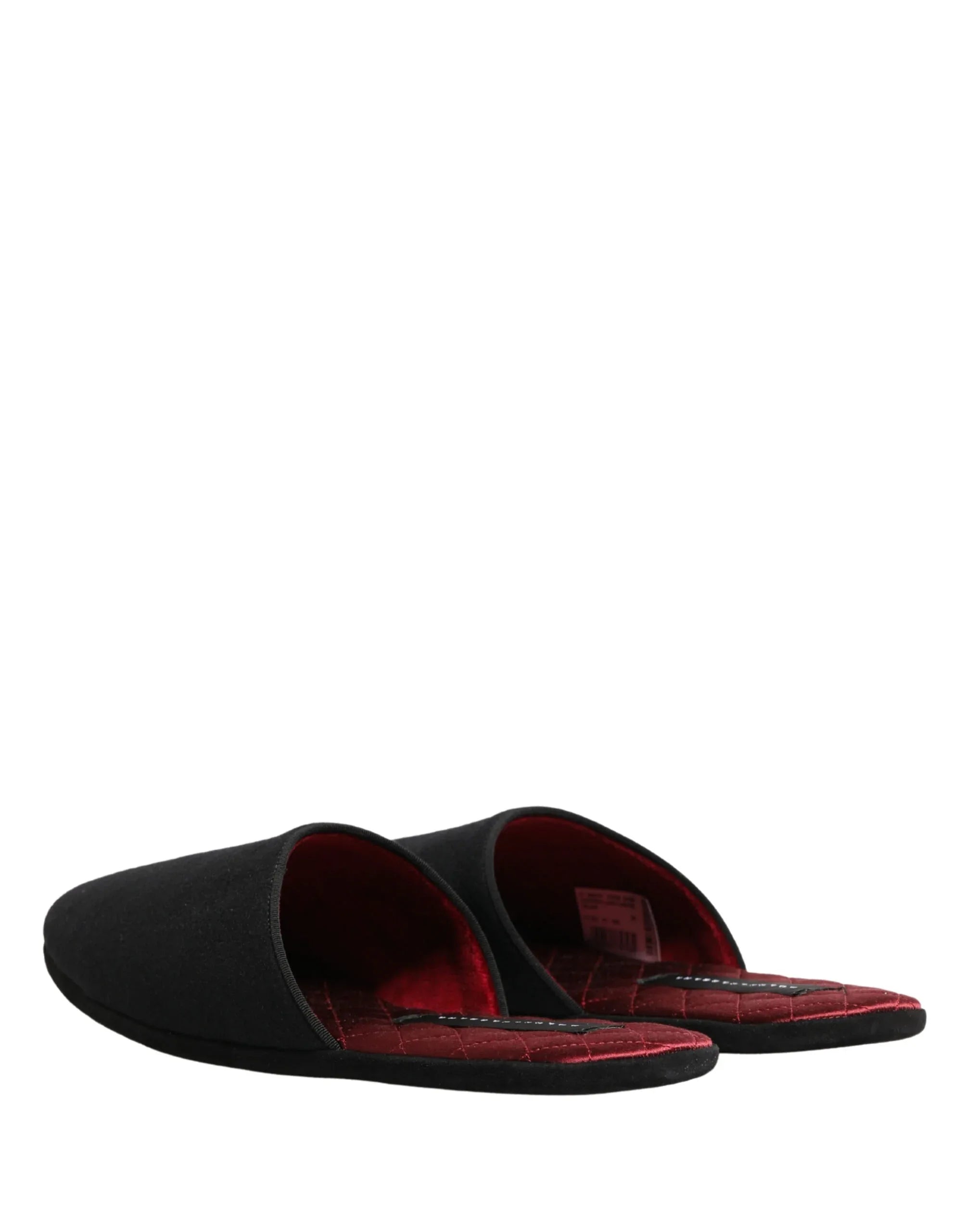 Dolce & Gabbana Black Wool Cashmere Red Quilted Slippers Shoes - Zachava