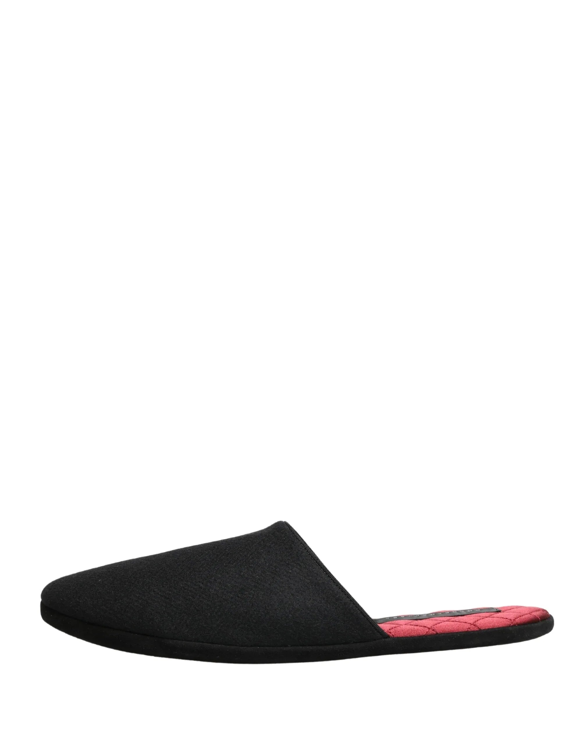 Dolce & Gabbana Black Wool Cashmere Red Quilted Slippers Shoes - Zachava