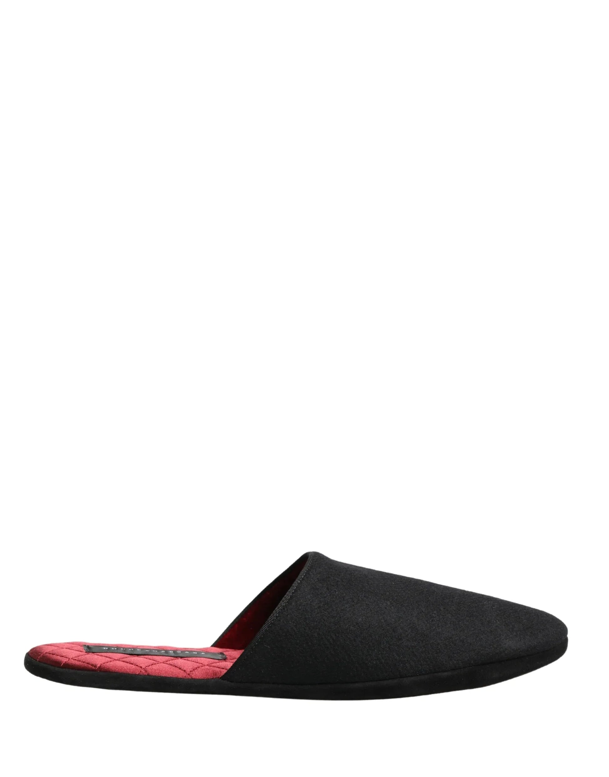 Dolce & Gabbana Black Wool Cashmere Red Quilted Slippers Shoes - Zachava