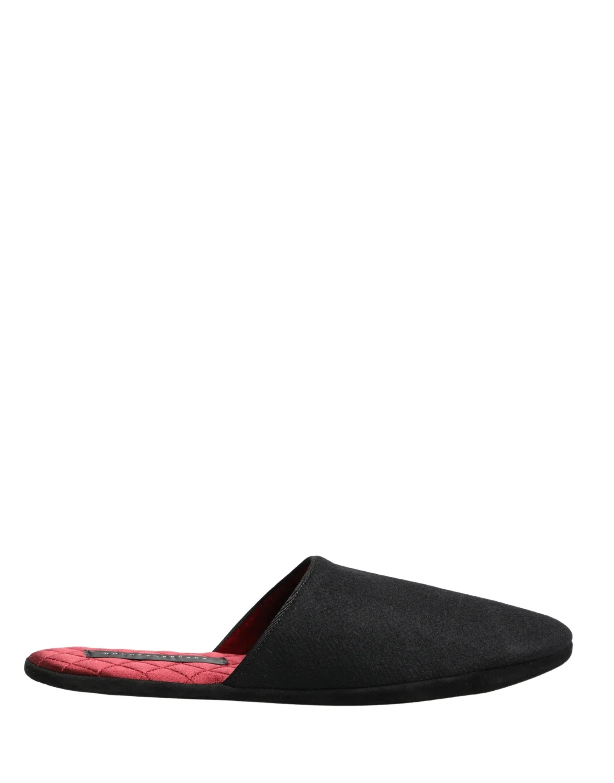 Dolce & Gabbana Black Wool Cashmere Red Quilted Slippers Shoes - Zachava