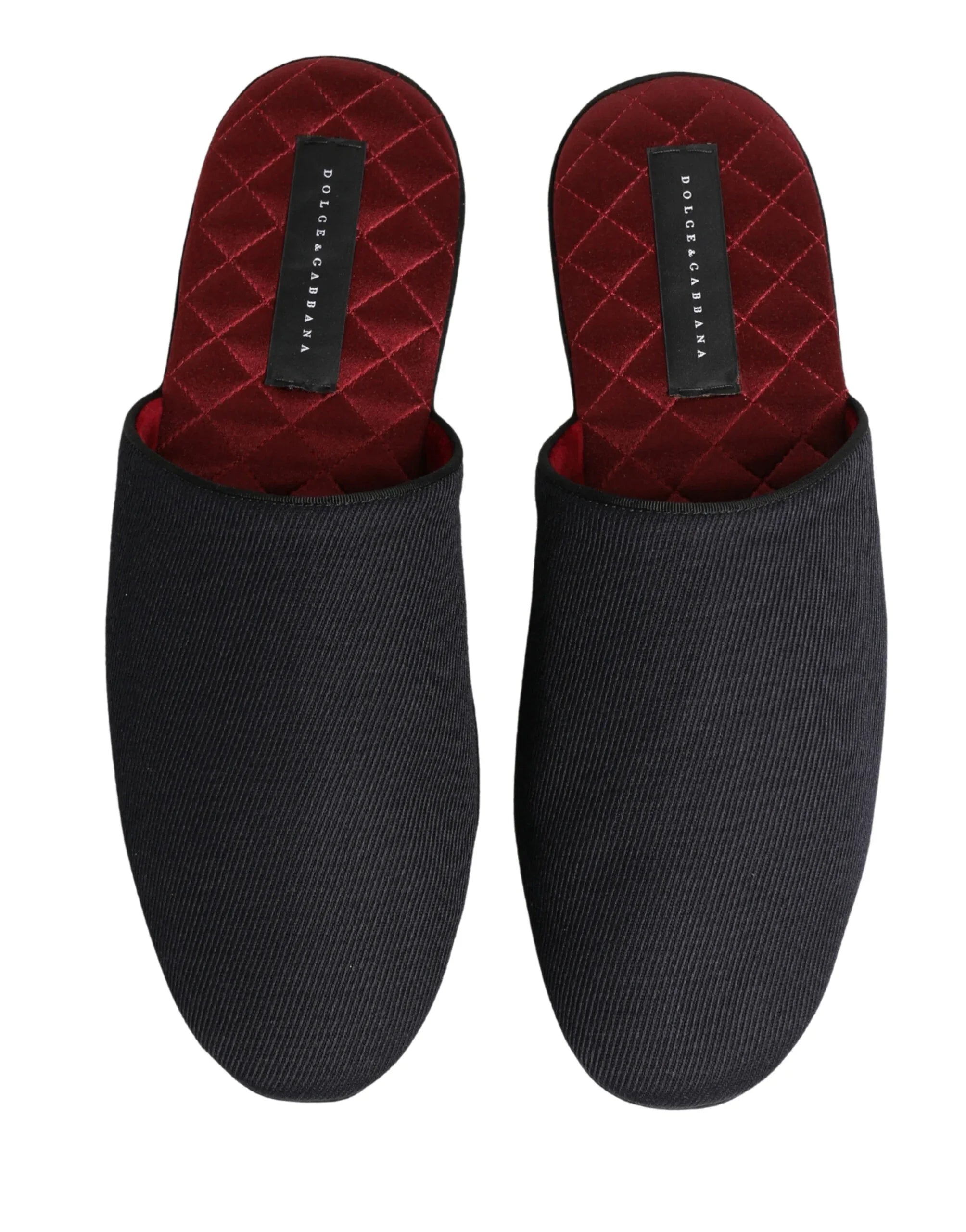Dolce & Gabbana Dark Navy Wool Cotton Red Chevron Slippers Shoes - Zachava